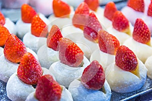 Matcha with fresh Strawberry Daifuku.Azuki Red Bean