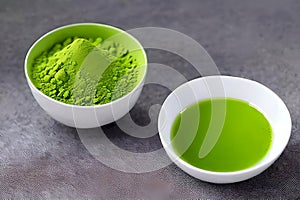 Matcha green tea drink and powder