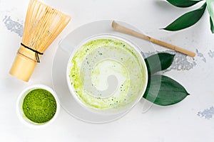 Matcha green tea latte in a cup