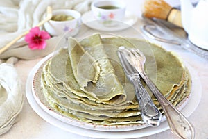 Matcha green tea pancakes blinis