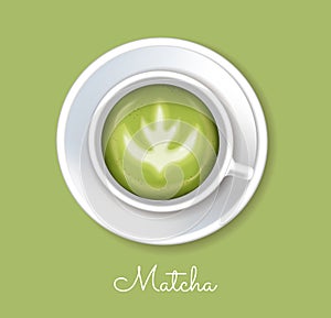 Matcha green tea powder vector realistic. Product placement mock up healthy drink label designs