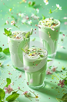 Matcha Green Tea Smoothie with Floral Garnish