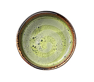 Matcha green tea on a white background