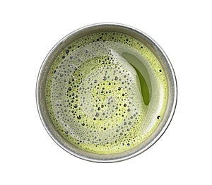 Matcha green tea on a white background