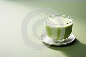 Matcha Latte Aesthetically Beautiful Minimalist Style, Empty Space. Generative AI
