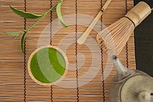 Matcha. Organic Green Matcha Tea ceremony. Matcha powder. Cooking with matcha