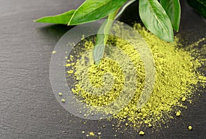 Matcha. Organic Green Matcha Tea ceremony. Matcha powder. Vegeta