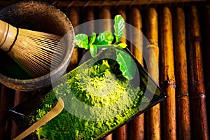 Matcha powder. Organic green matcha tea ceremony