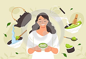 Matcha tea background in flat design