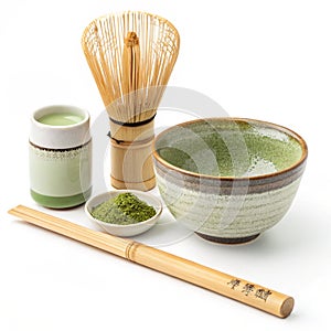 Matcha Tea Ceremony isolated on white background