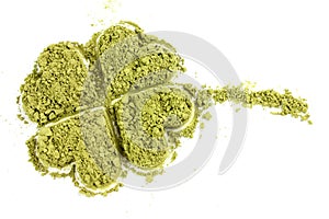 Matcha tea, cloverleaf, white background