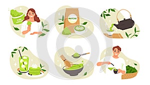 Matcha tea compositions in flat design