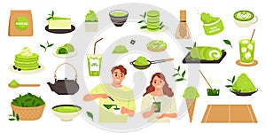 Matcha tea elements in flat design