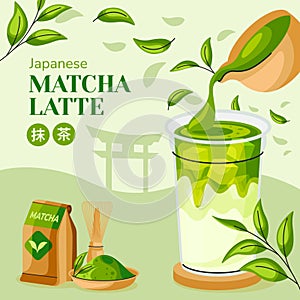 Matcha tea illustration in flat design