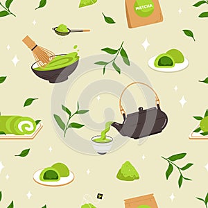 Matcha tea pattern in flat design