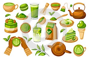 Matcha tea set in flat design