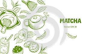 Matcha Tea Vector Illustration Banner