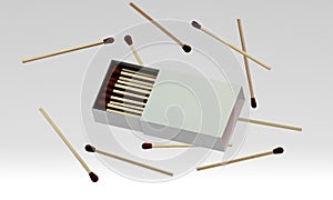 Matchbox with scattered wooden matches mockup