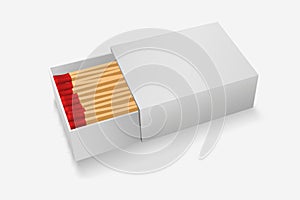 Matchbox template. White banner of boxes with wooden red matches