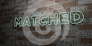 MATCHED - Glowing Neon Sign on stonework wall - 3D rendered royalty free stock illustration