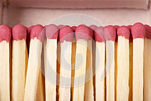 Matches against the backdrop an open box closeup.