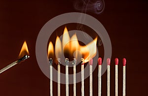 Matches lighting in a row