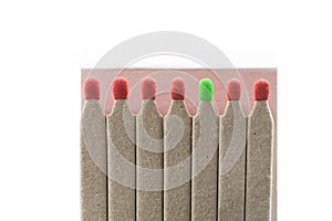 Matches with red and green heads