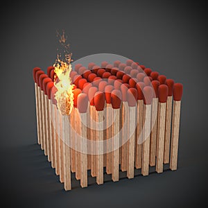 Matches about to catch fire. concept of imminent danger