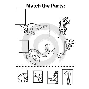 Matching children educational game. Activity for preschool kids and toddlers. Match the halves dinosaur coloring sheet