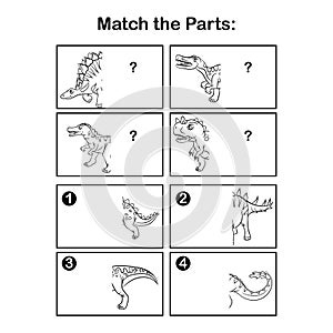 Matching children educational game. Activity for preschool kids and toddlers. Match the halves dinosaur coloring sheet