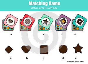 Matching children educational game with chocolate sweets. Match by shape kids activity