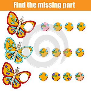 Matching children educational game. Find missing part puzzle activity