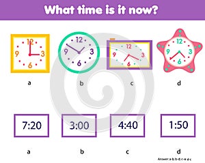 Matching children educational game. Match clock and time numbers. Learning hours and minutes