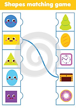 Matching children educational game. Match objects and shapes. Activity for kids and toddlers.