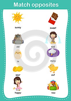 Matching children educational game. Match of opposites photo