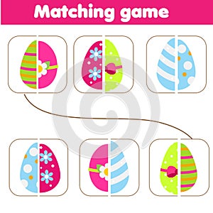 Matching children educational game. Match parts of easter eggs. Learning symmetry for kids and toddlers