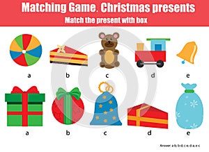 Matching children educational game, match by shape. Christmas theme