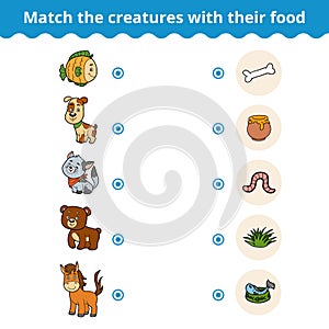 Matching game for children, animals and favorite food