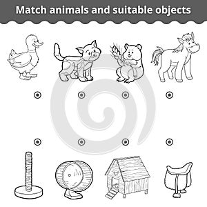 Matching game for children. Match animals and suitable objects photo