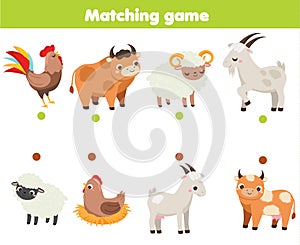Matching game. Educational children activity. match male and female animals. Activity for pre scholl years kids and toddlers photo