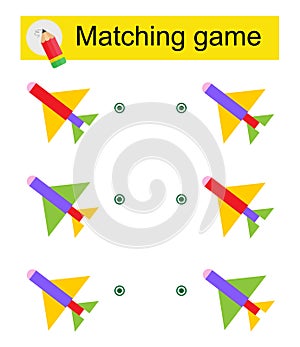 Matching game for kids. Task for the development of attention and logic. Vector illustration of cartoon airplane