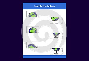 Matching game. Match halves of objects. Educational game for children,