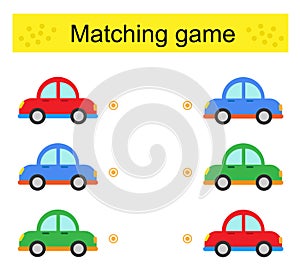 Matching game. Task for the development of attention and logic. Cartoon autobus