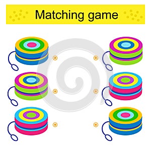 Matching game. Task for the development of attention and logic. Illustration of the yo-yo toy