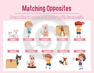 Matching opposite words worksheet for kids