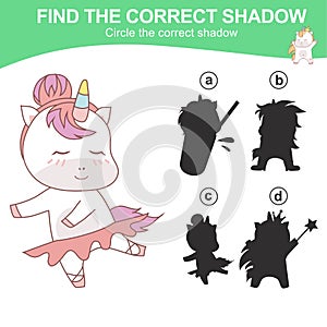 Matching unicorn shadow game for children