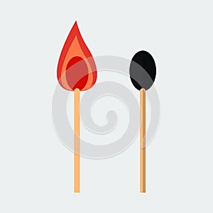 Matchstick icon.Burning match with a flame.Vector illustration