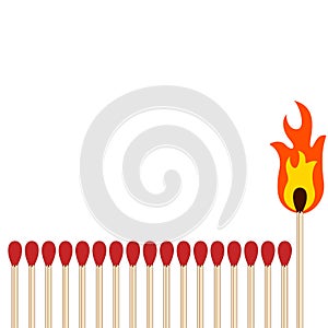 Matchsticks in a row with a unique one burning