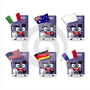 Matemathic book cartoon character bring the flags of various countries