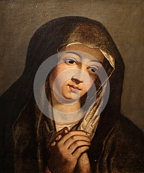 Mater Dolorosa by follower of Bartolome Esteban Murillo, oil on canvas, 17 century, the Passion in Art from Mimara Museum in photo